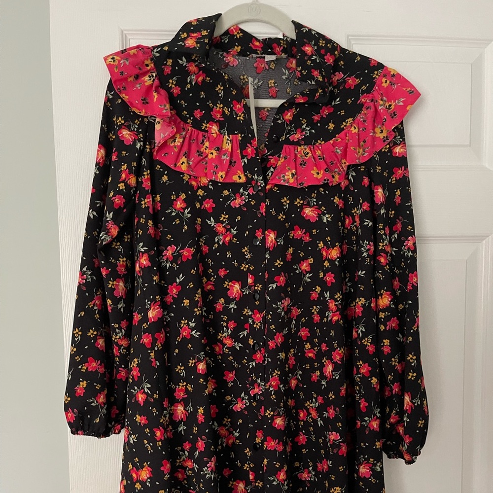 ASOS design floral mini dress with ruffle collar